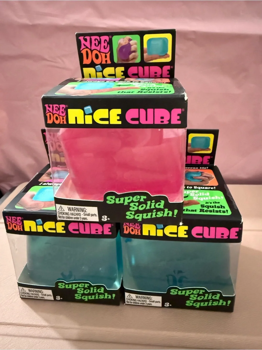 NeeDoh Nice Cube Kids Learning Toy - Pink and Blue Squish Cubes